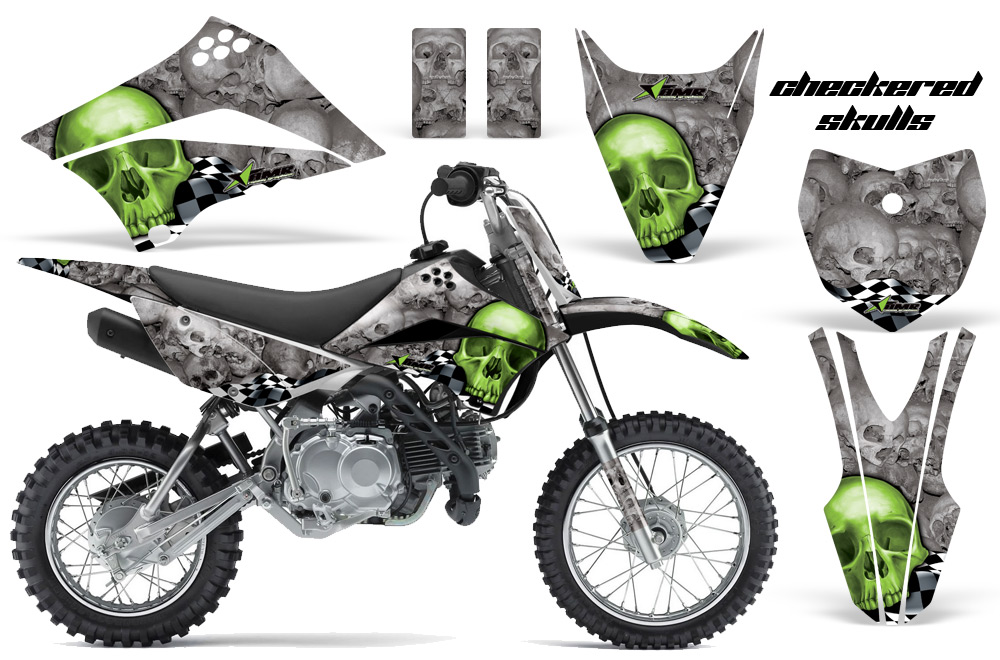 Kawasaki KLX 110L 10-11 NP Graphic Kit CHECKERED SKULLS-GREEN